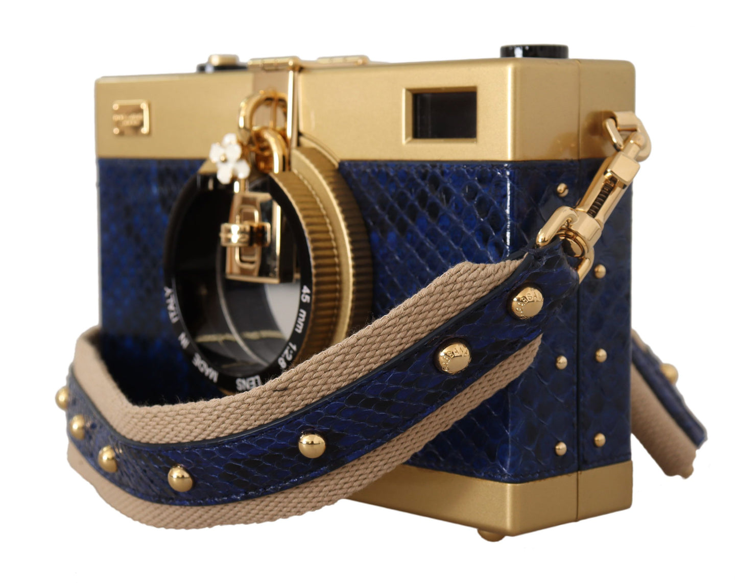 Dolce & Gabbana Elegant Blue Gold Wood Camera Box Bag