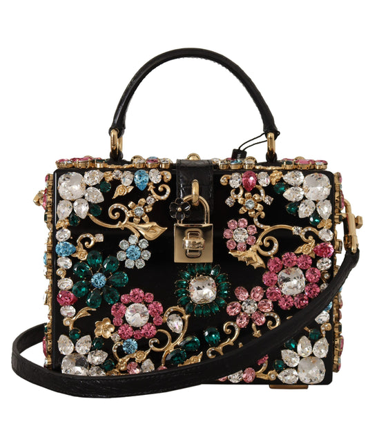 Dolce & Gabbana Exotic Black Croc Box Bag with Crystals