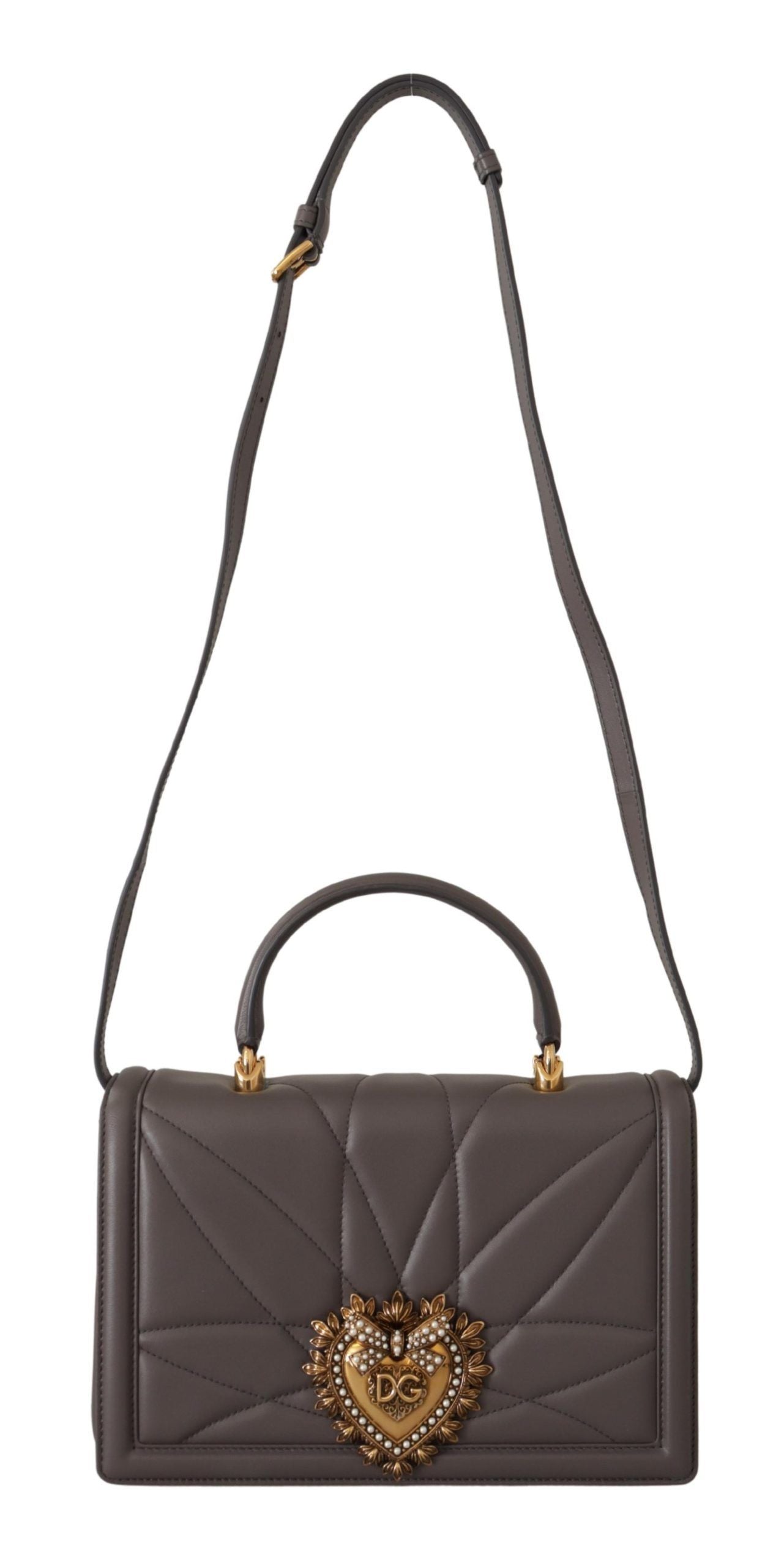 Dolce & Gabbana Gray Devotion Leather Shoulder Bag with Gold Details