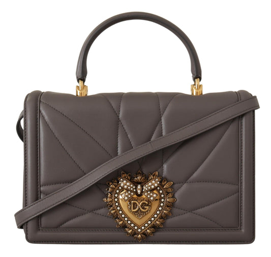 Dolce & Gabbana Gray Devotion Leather Shoulder Bag with Gold Details