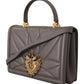 Dolce & Gabbana Gray Devotion Leather Shoulder Bag with Gold Details