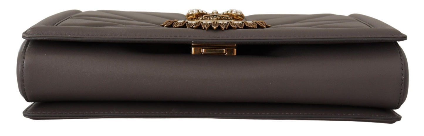 Dolce & Gabbana Gray Devotion Leather Shoulder Bag with Gold Details