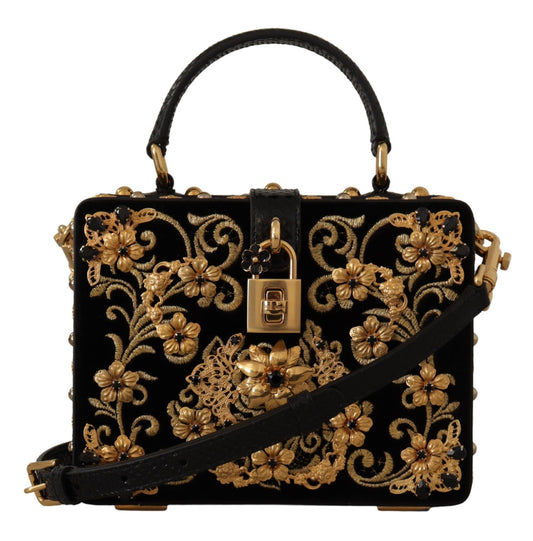 Dolce & Gabbana Elegant Black Crystal Embellished Box Bag