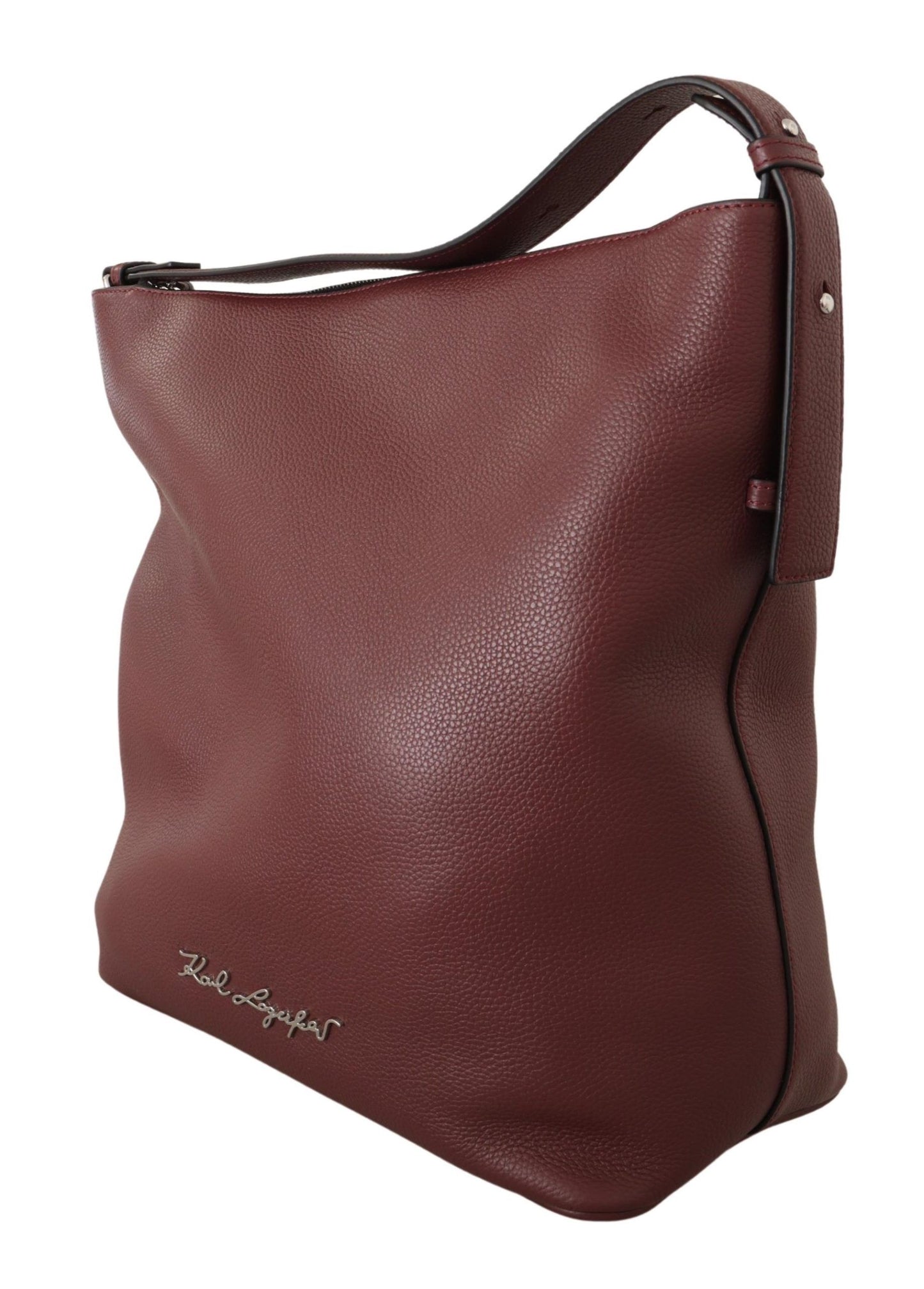 Karl Lagerfeld Elegant Wine Leather Tote with Adjustable Strap