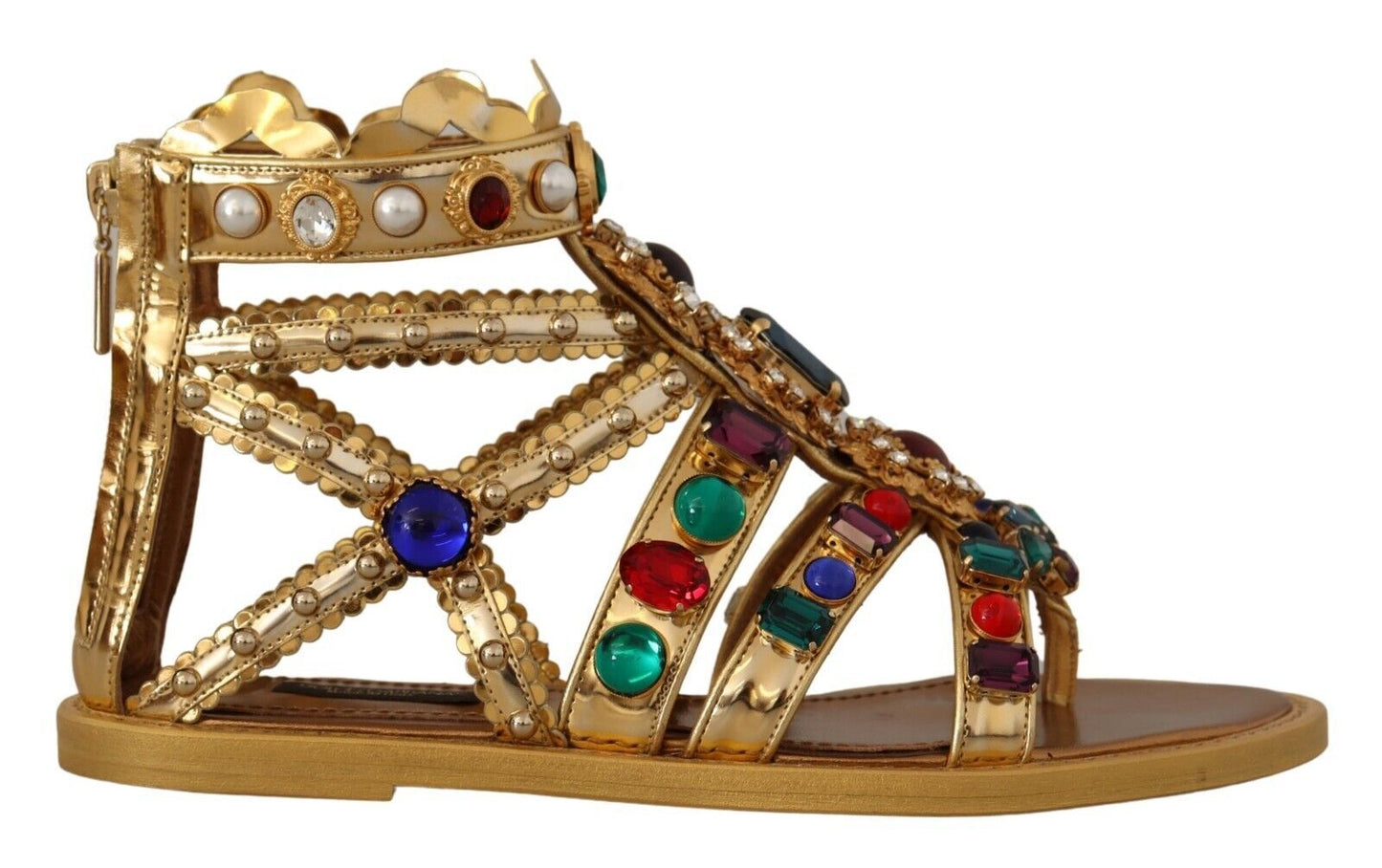 Dolce & Gabbana Elegant Gold Crystal-Embellished Flat Sandals