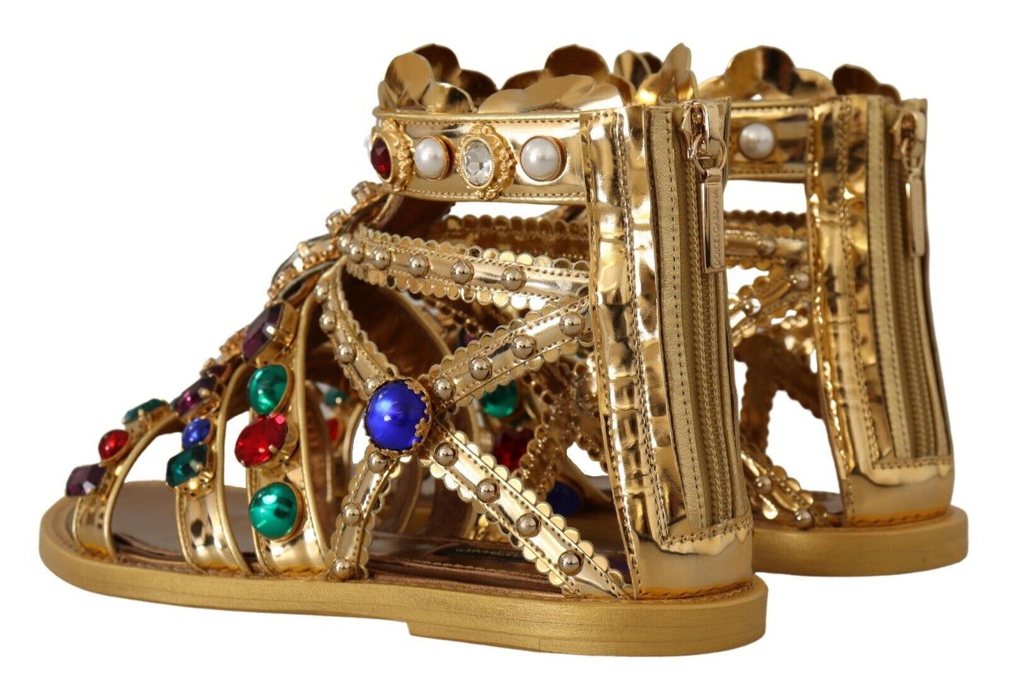 Dolce & Gabbana Elegant Gold Crystal-Embellished Flat Sandals