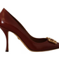 Dolce & Gabbana Elegant Brown Leather Heels with Gold Accents