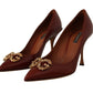 Dolce & Gabbana Elegant Brown Leather Heels with Gold Accents