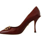 Dolce & Gabbana Elegant Brown Leather Heels with Gold Accents