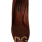 Dolce & Gabbana Elegant Brown Leather Heels with Gold Accents