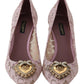 Dolce & Gabbana Elegant Pink Lace Heels with Heart Embellishment