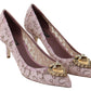 Dolce & Gabbana Elegant Pink Lace Heels with Heart Embellishment