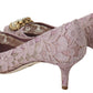 Dolce & Gabbana Elegant Pink Lace Heels with Heart Embellishment