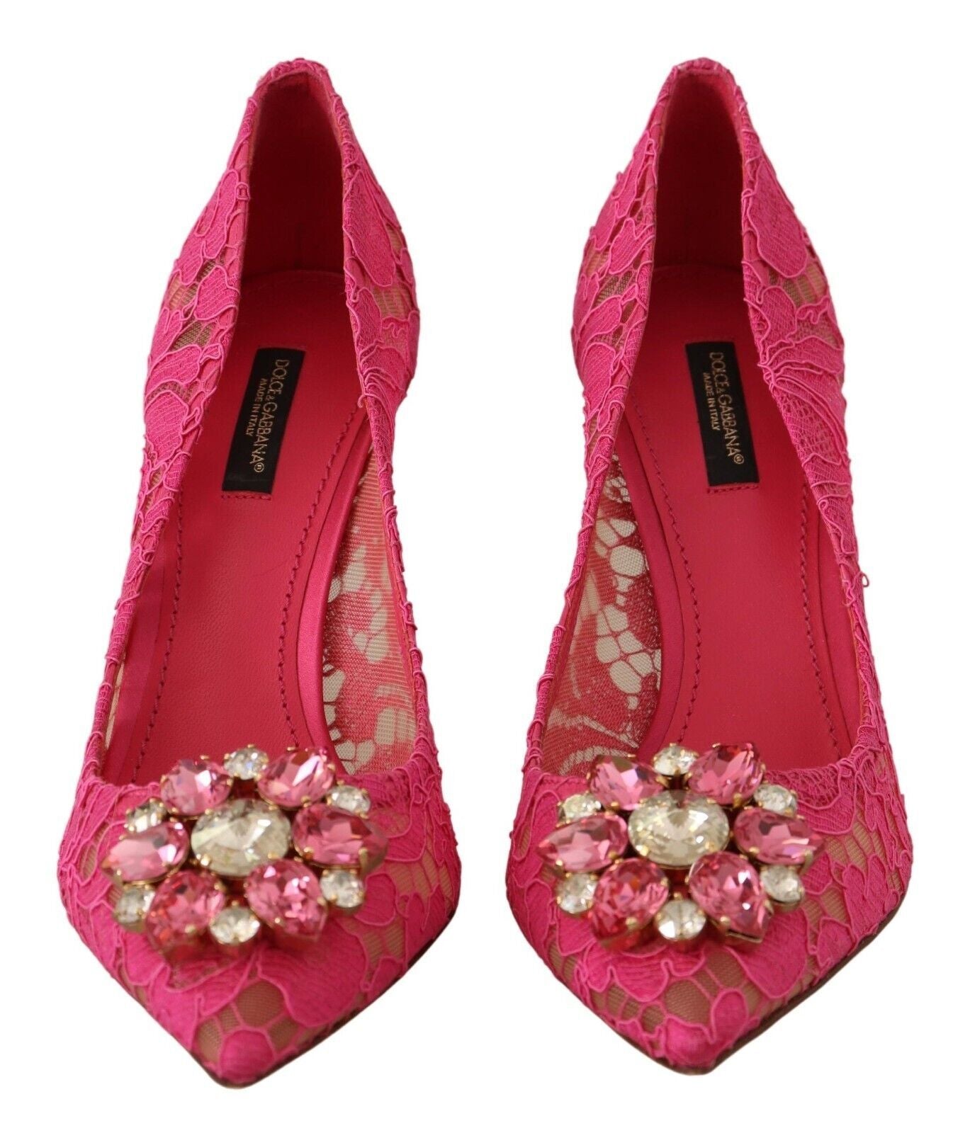 Dolce & Gabbana Crystal-Embellished Lace Heels in Pink