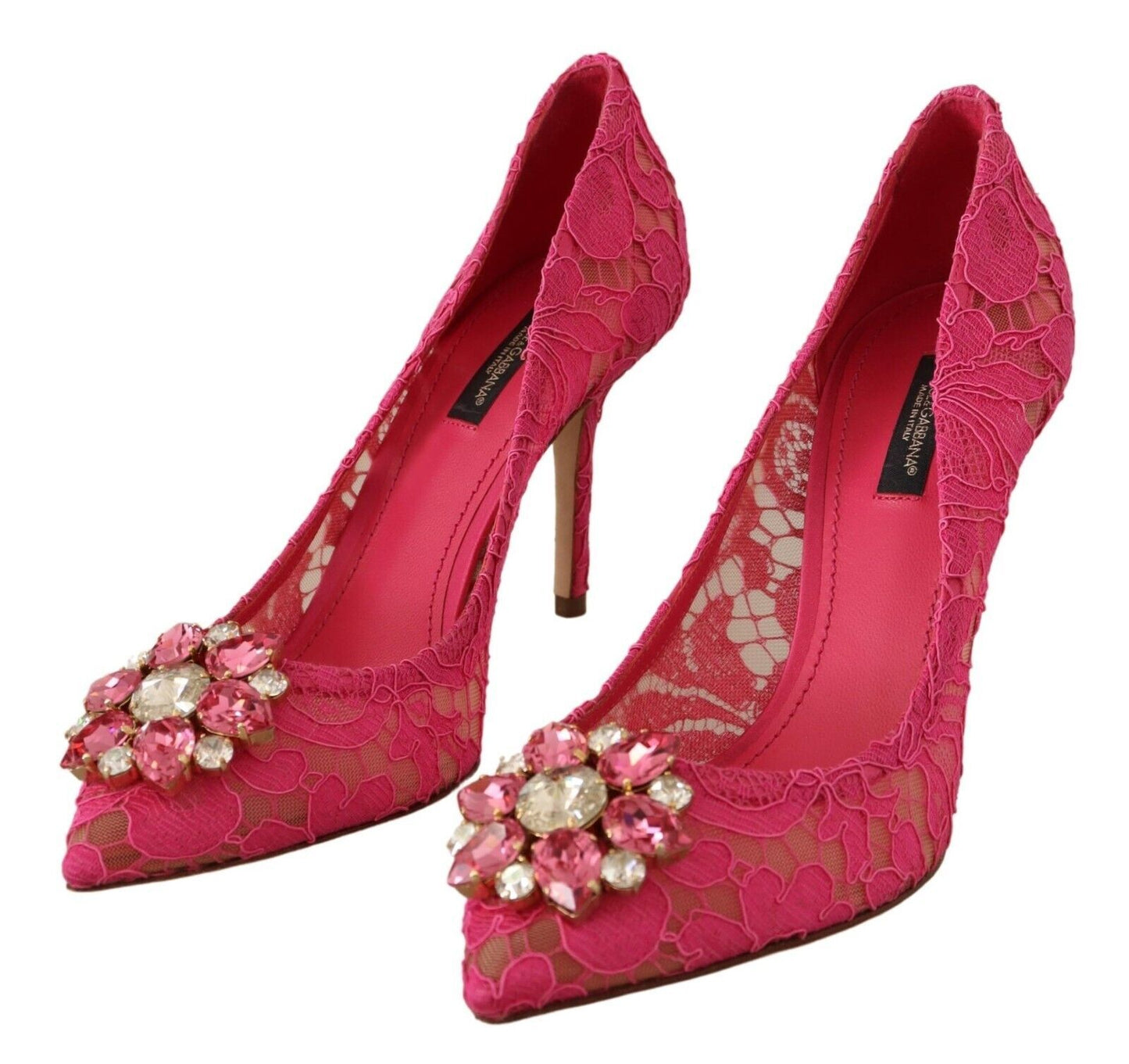 Dolce & Gabbana Crystal-Embellished Lace Heels in Pink