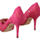 Dolce & Gabbana Crystal-Embellished Lace Heels in Pink