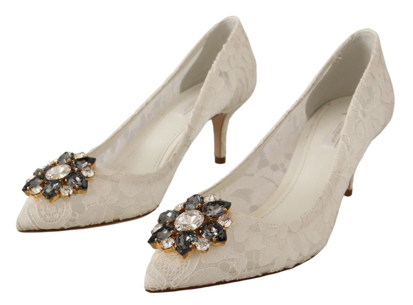 Dolce & Gabbana Elegant Crystal-Embellished Lace Heels Pumps