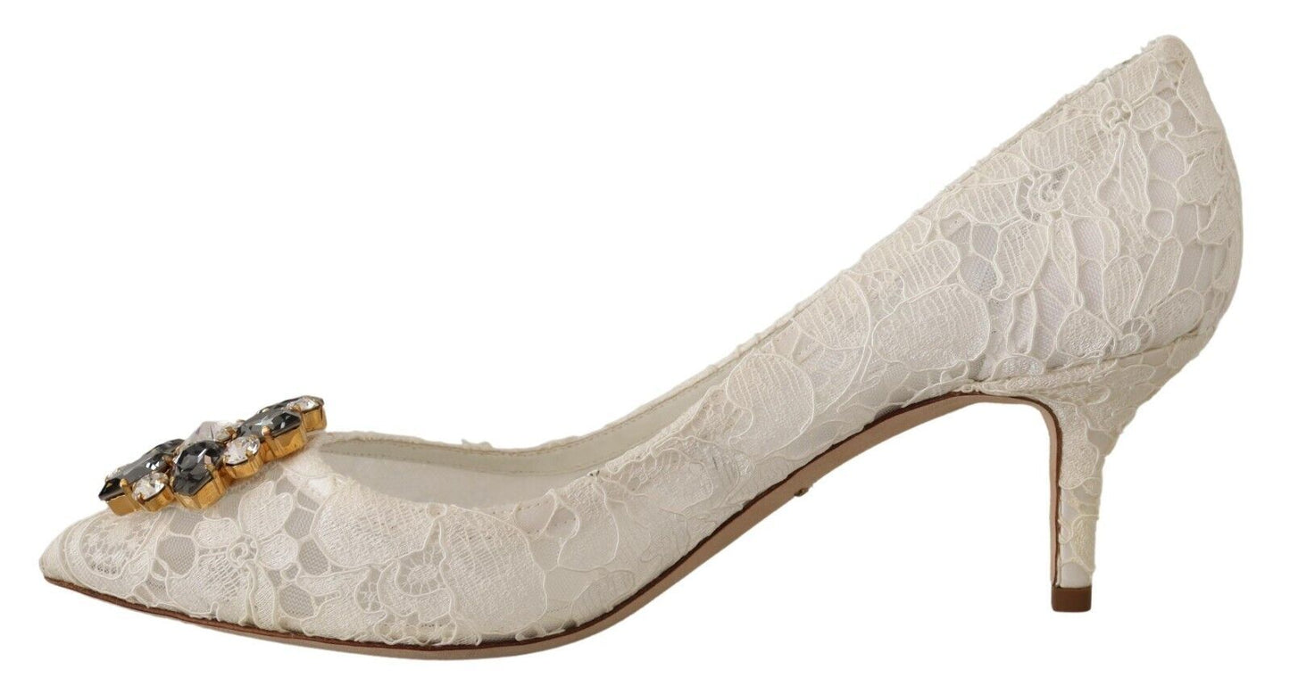 Dolce & Gabbana Elegant Crystal-Embellished Lace Heels Pumps