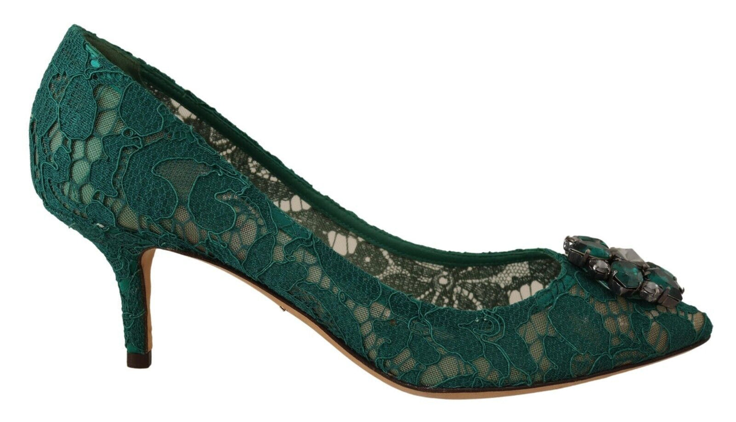 Dolce & Gabbana Emerald Taormina Lace Crystal Pumps