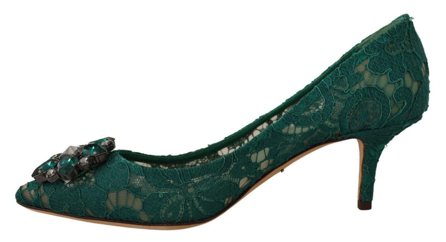 Dolce & Gabbana Emerald Taormina Lace Crystal Pumps