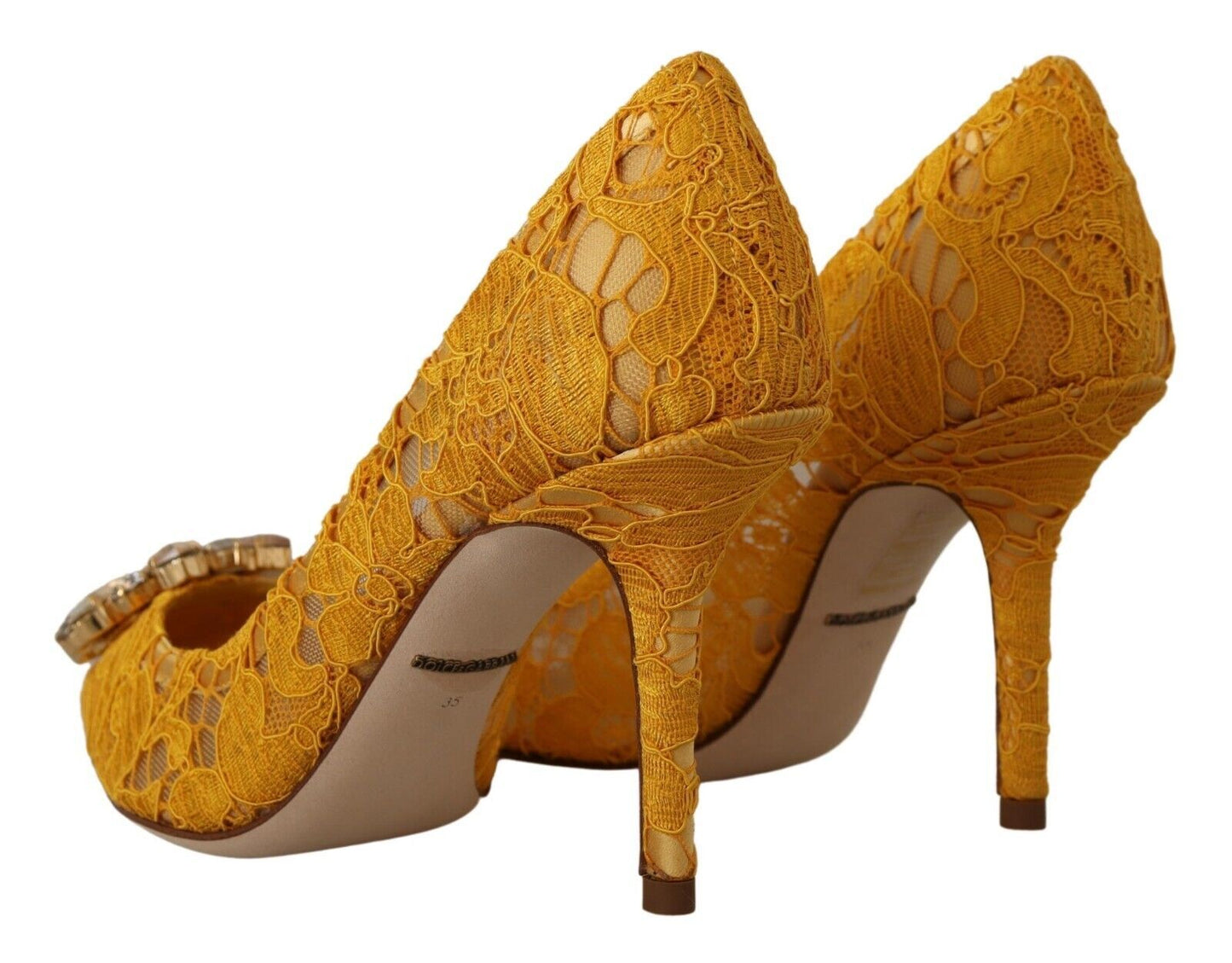 Dolce & Gabbana Rainbow Lace Crystal Pumps - Yellow Elegance