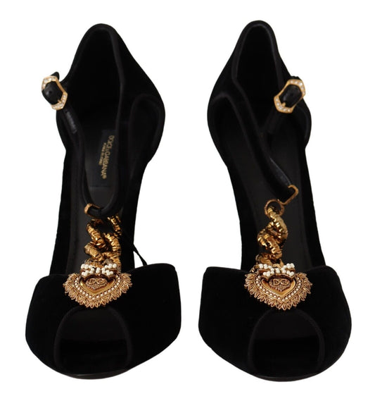 Dolce & Gabbana Velvet Devotion T-Chain Heeled Sandals