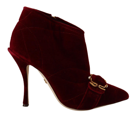 Dolce & Gabbana Elegant Bordeaux Velvet Ankle Boots