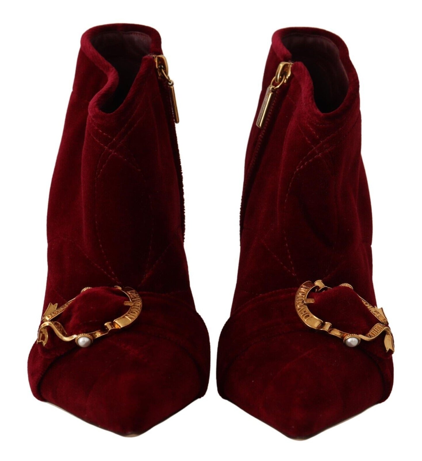 Dolce & Gabbana Elegant Bordeaux Velvet Ankle Boots