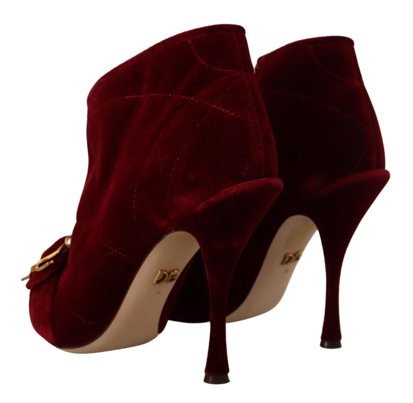 Dolce & Gabbana Elegant Bordeaux Velvet Ankle Boots