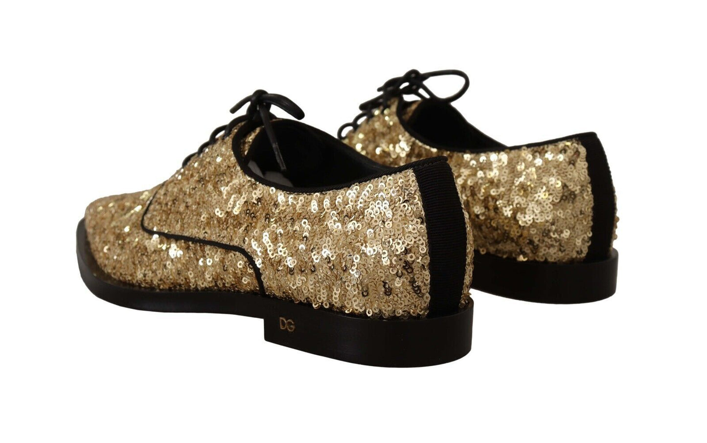 Dolce & Gabbana Elegant Golden Sequined Brogue Dress Shoes