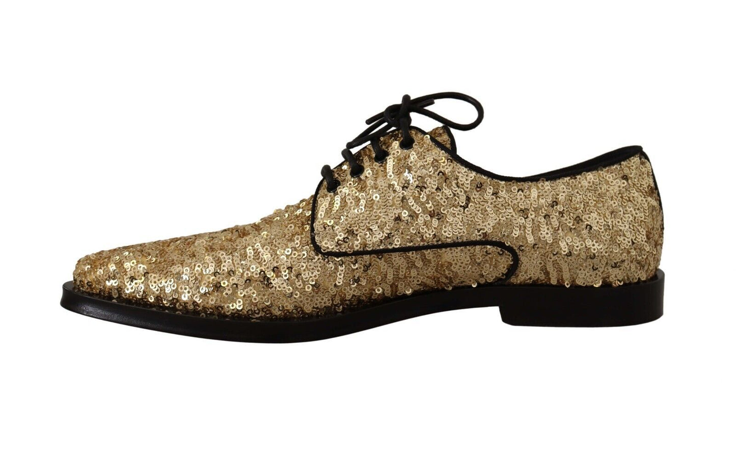 Dolce & Gabbana Elegant Golden Sequined Brogue Dress Shoes