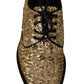 Dolce & Gabbana Elegant Golden Sequined Brogue Dress Shoes