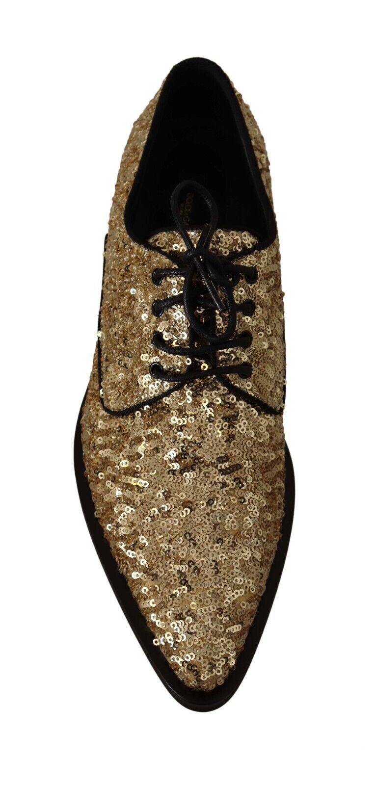 Dolce & Gabbana Elegant Golden Sequined Brogue Dress Shoes