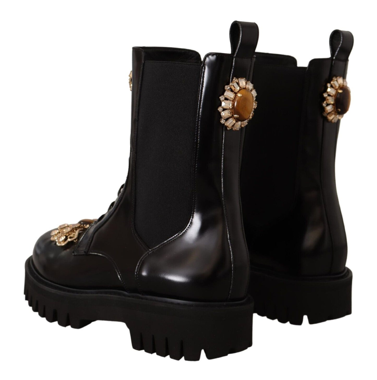 Dolce & Gabbana Crystal-Embellished Mid-Calf Combat Boots