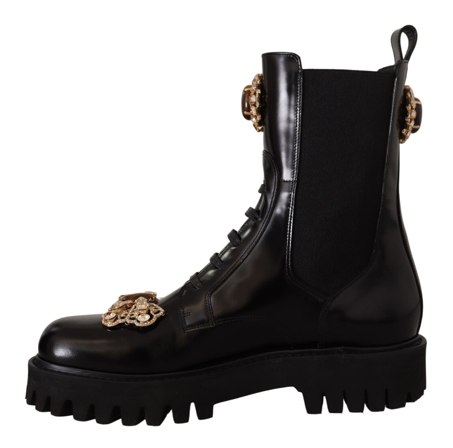 Dolce & Gabbana Crystal-Embellished Mid-Calf Combat Boots