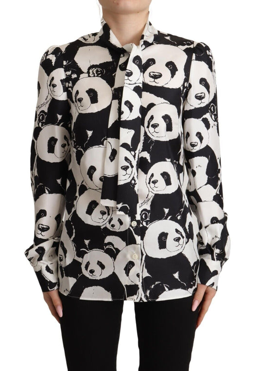 Dolce & Gabbana Chic Panda Print Silk Blouse