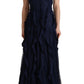 Blumarine Elegant Navy Blue Sweetheart Ruffled Dress