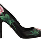 Dolce & Gabbana Elegant Black Rose Print Leather Heels