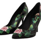 Dolce & Gabbana Elegant Black Rose Print Leather Heels