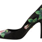 Dolce & Gabbana Elegant Black Rose Print Leather Heels