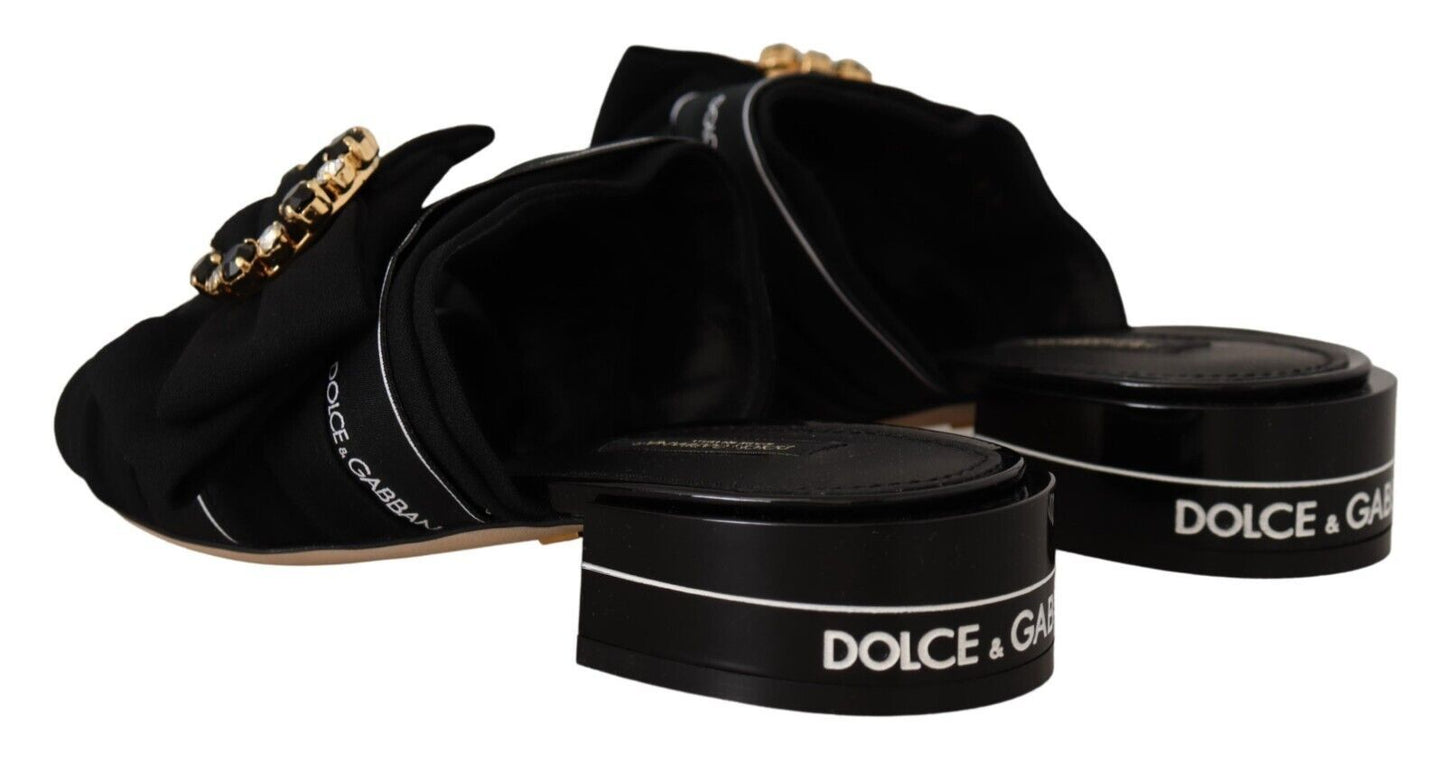 Dolce & Gabbana Elegant Black Crystal-Embellished Slides