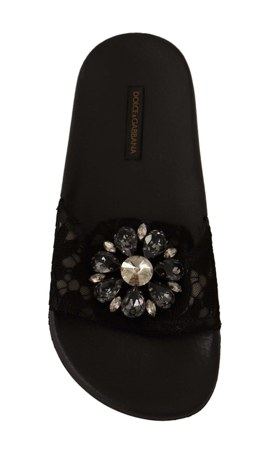 Dolce & Gabbana Elegant Floral Lace Crystal-Embellished Slides