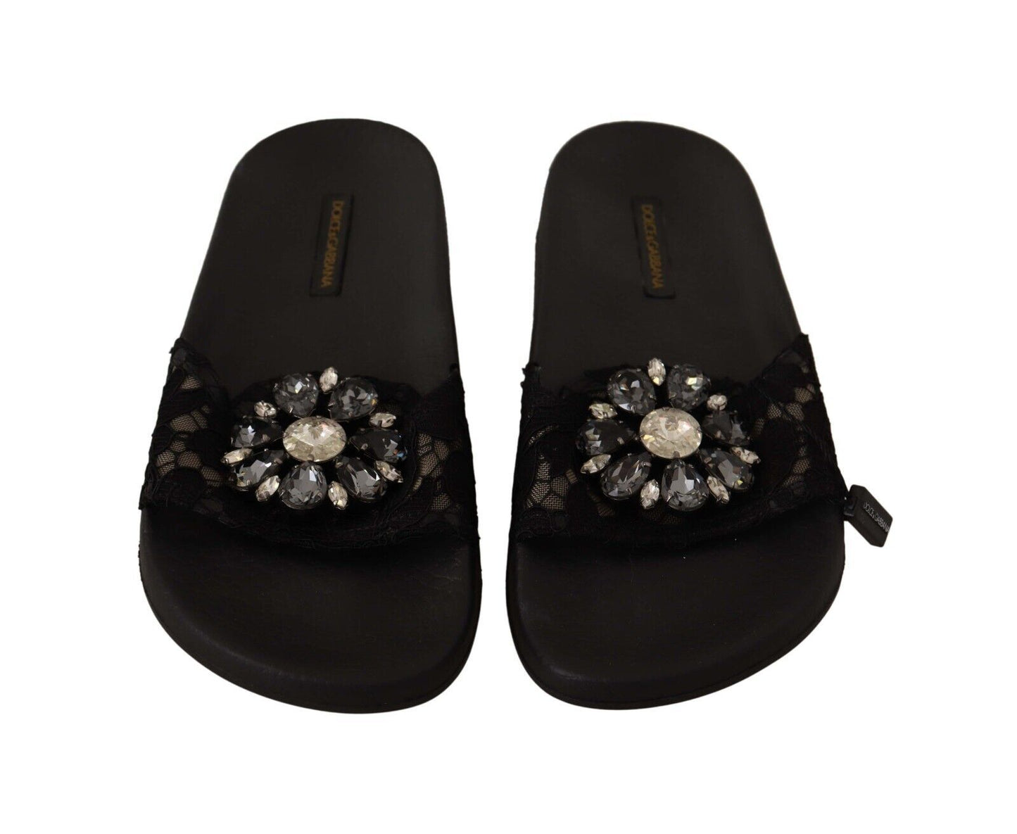 Dolce & Gabbana Elegant Floral Lace Crystal-Embellished Slides