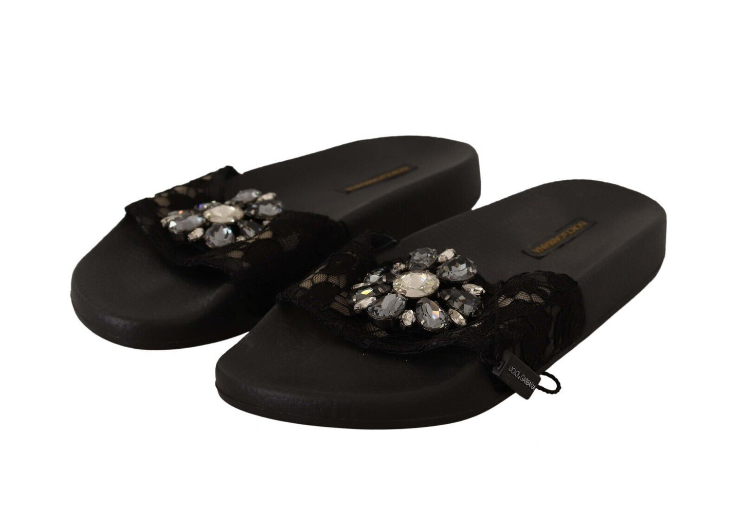 Dolce & Gabbana Elegant Floral Lace Crystal-Embellished Slides