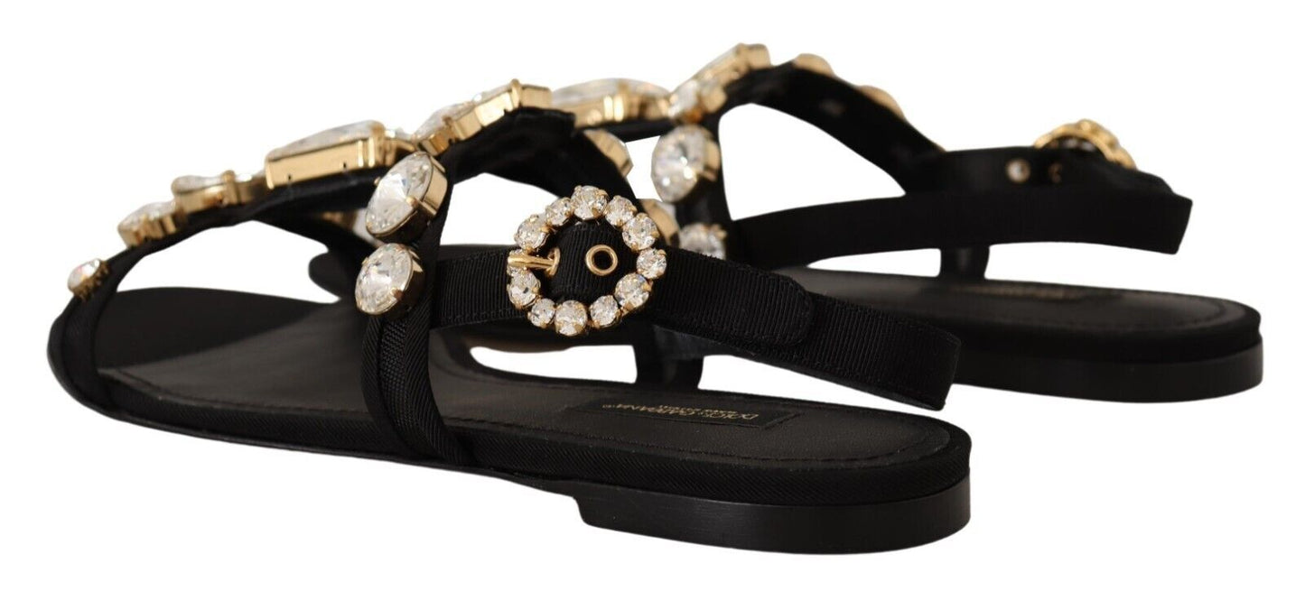 Dolce & Gabbana Elegant Crystal Embellished Leather Sandals