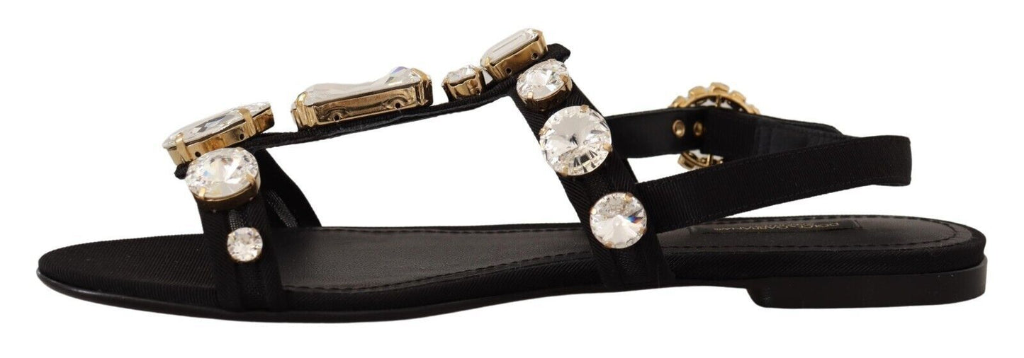 Dolce & Gabbana Elegant Crystal Embellished Leather Sandals