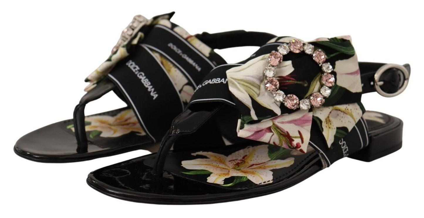 Dolce & Gabbana Floral Crystal-Embellished Silk Slide Sandals