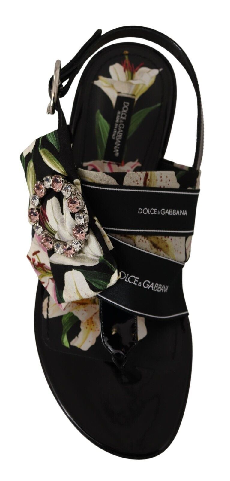 Dolce & Gabbana Floral Crystal-Embellished Silk Slide Sandals