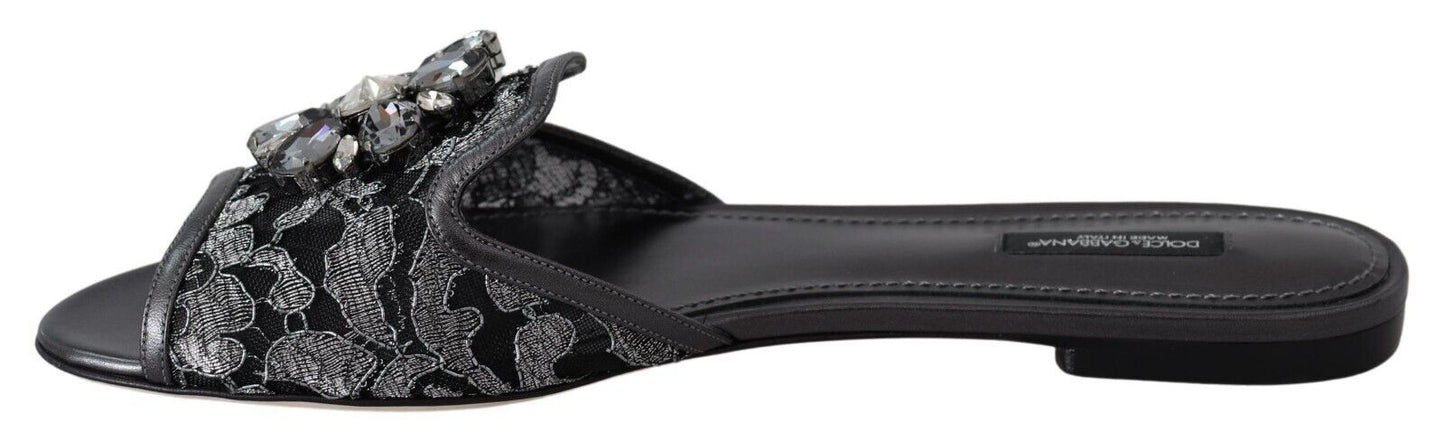 Dolce & Gabbana Elegant Floral Lace Crystal Slides