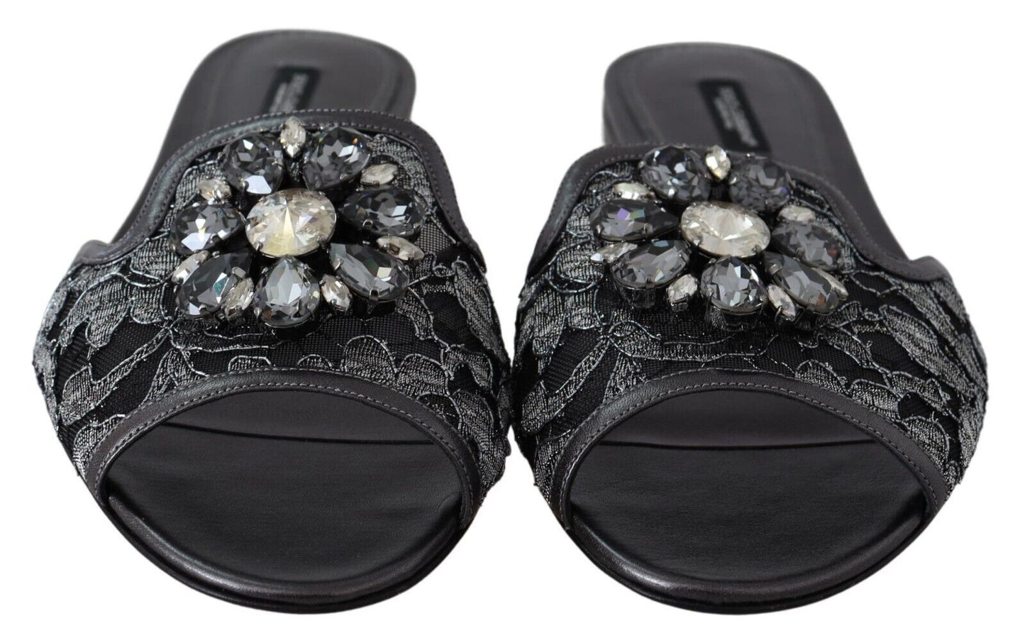 Dolce & Gabbana Elegant Floral Lace Crystal Slides